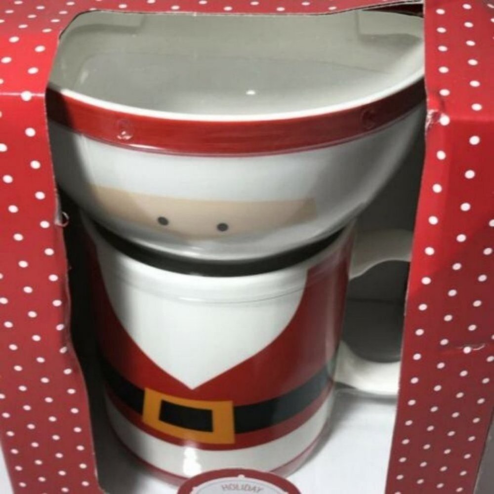 Christmas Holiday Ceramic Bowl Mug Set Of 2 Santa Christmas
